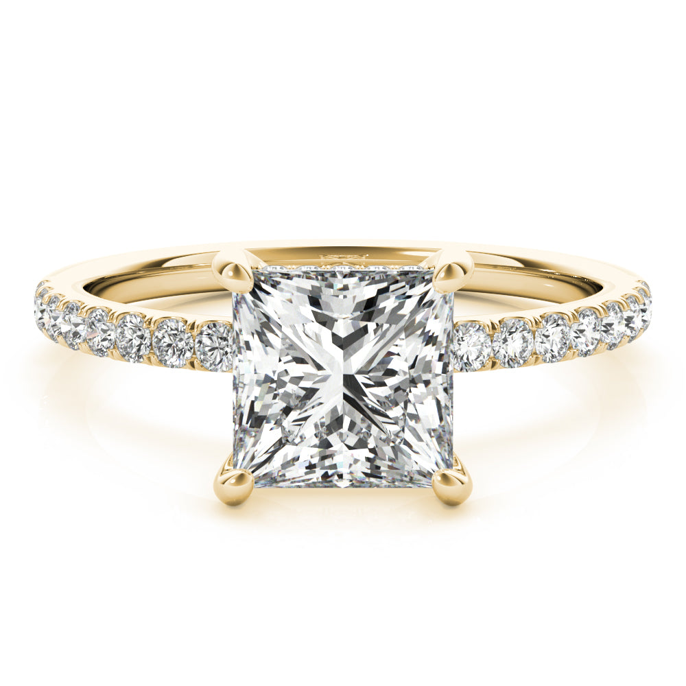 LUMEO Princess Hidden Halo Diamond Engagement Ring Set in 18k Solid Yellow Gold 