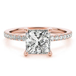 LUMEO Princess Hidden Halo Diamond Engagement Ring Set in 18k Solid Rose Gold 