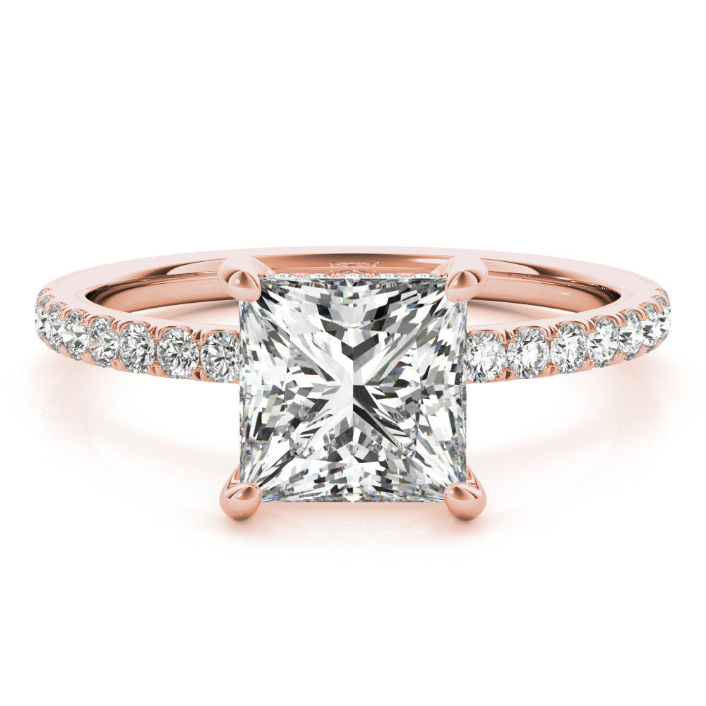 LUMEO Princess Hidden Halo Diamond Engagement Ring Set in 18k Solid Rose Gold 