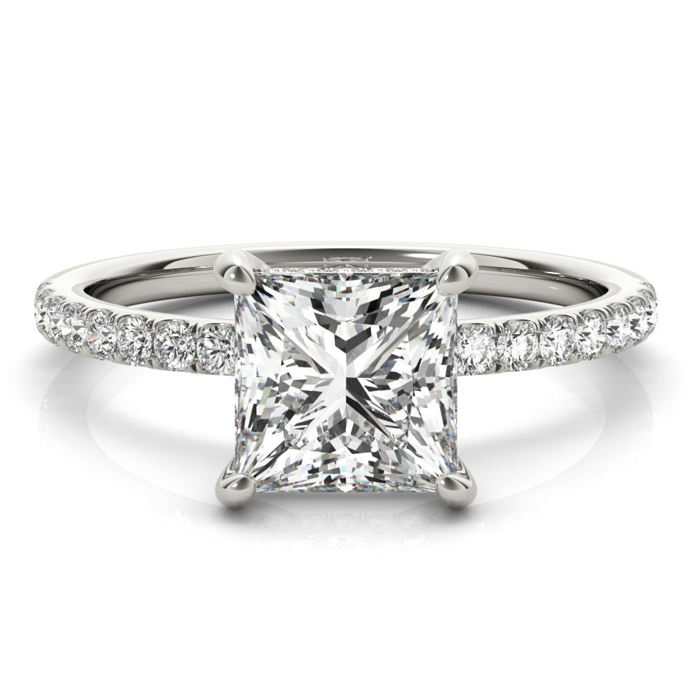 LUMEO Princess Hidden Halo Diamond Engagement Ring Set in Platinum 