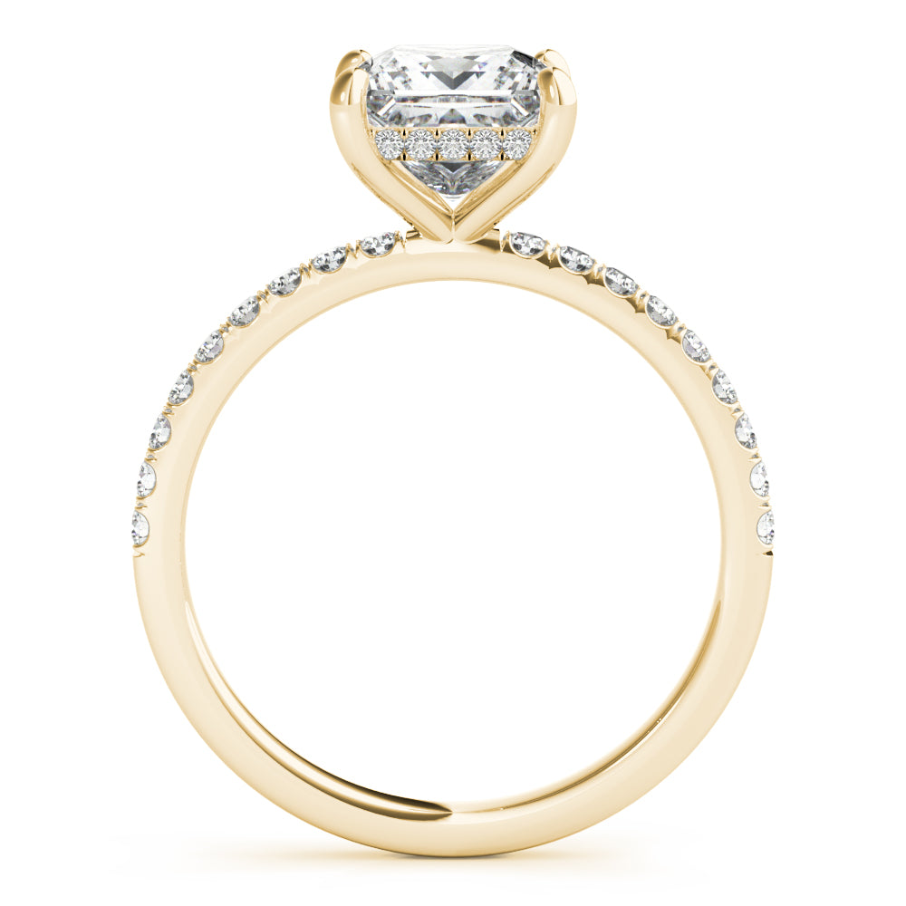 LUMEO Princess Hidden Halo Diamond Engagement Ring Side View in 18k Solid Yellow Gold 