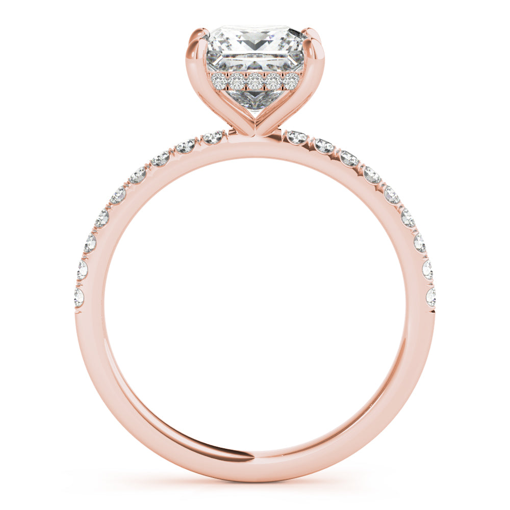 LUMEO Princess Hidden Halo Diamond Engagement Ring Side View in 18k Solid Rose Gold 
