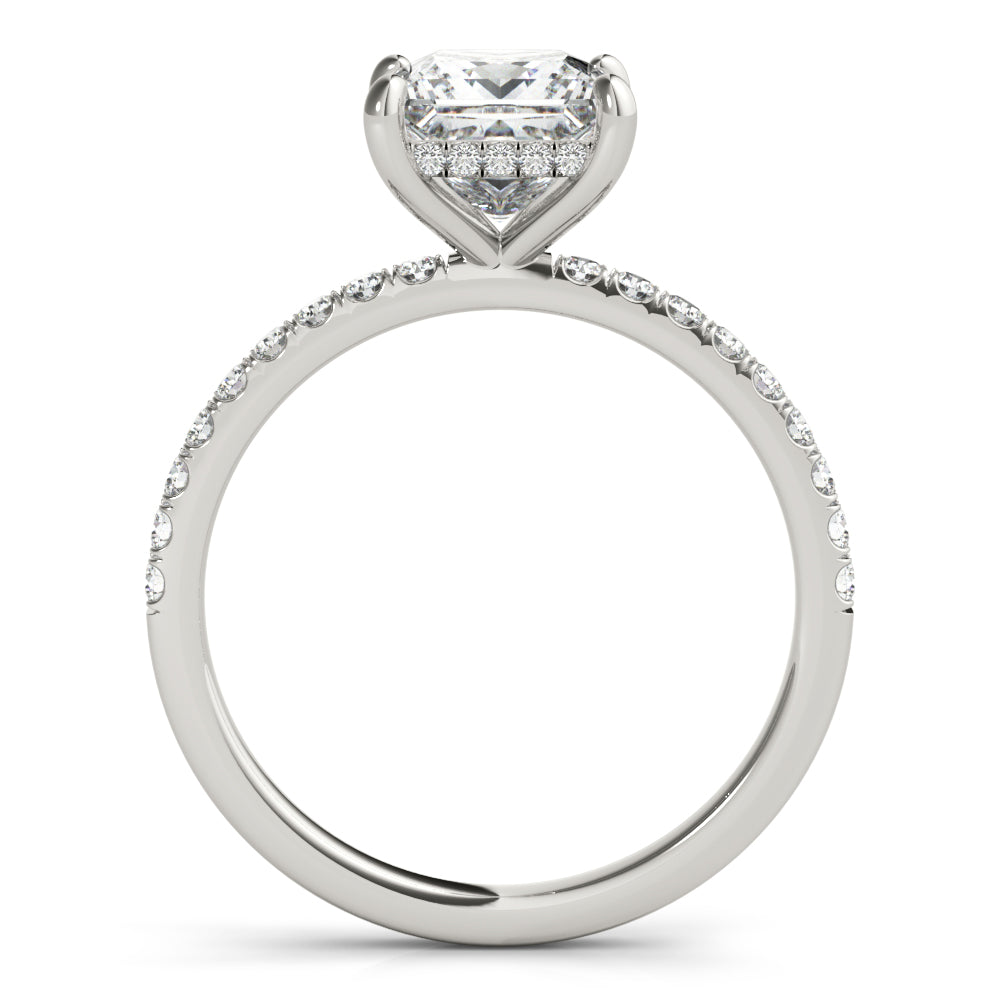 LUMEO Princess Hidden Halo Diamond Engagement Ring Side View in Platinum 