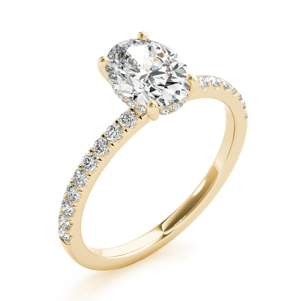 LUMEO Oval Hidden Halo Diamond Engagement Ring Angle View in 18k Solid Yellow Gold 