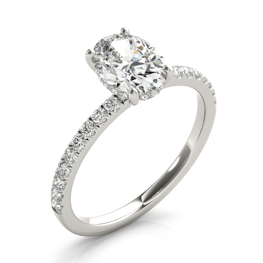 LUMEO Oval Hidden Halo Diamond Engagement Ring Angle View in Platinum 