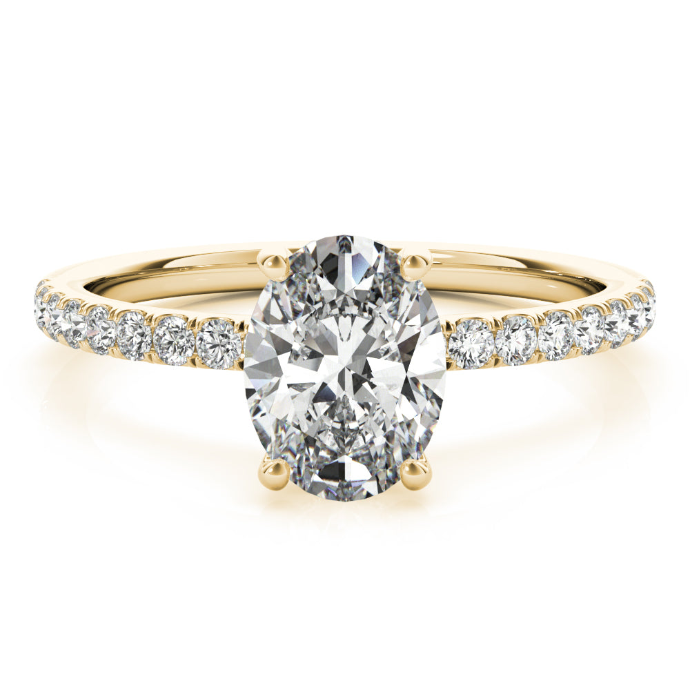 LUMEO Oval Hidden Halo Diamond Engagement Ring Set in 18k Solid Yellow Gold 