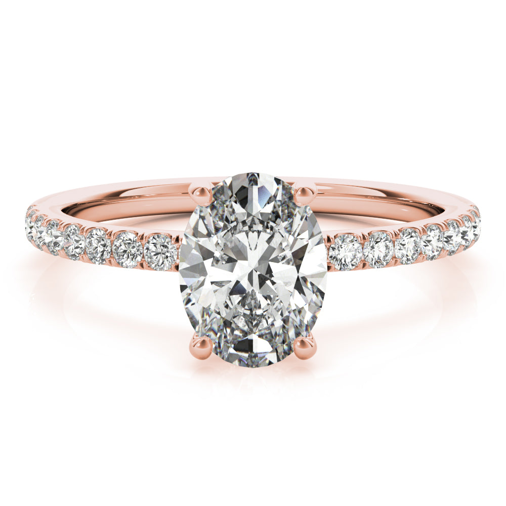 LUMEO Oval Hidden Halo Diamond Engagement Ring Set in 18k Solid Rose Gold 