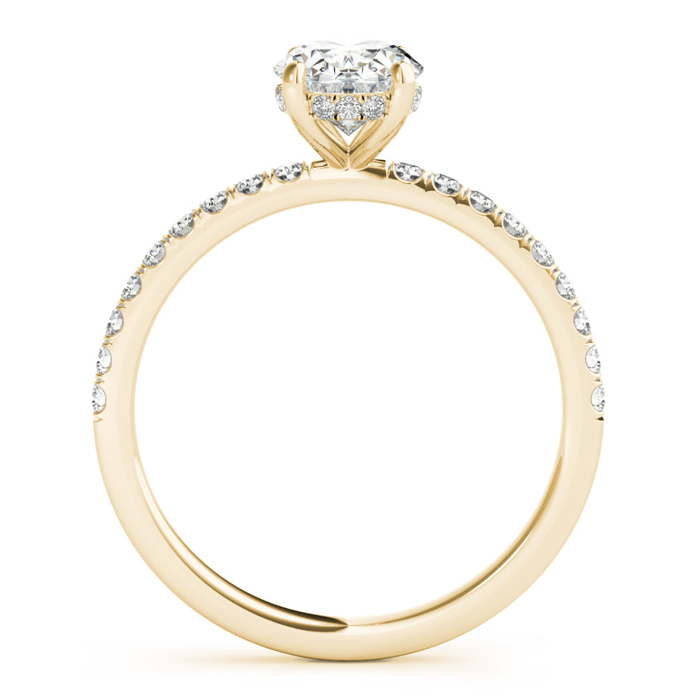 LUMEO Oval Hidden Halo Diamond Engagement Ring Side View in 18k Solid Yellow Gold 