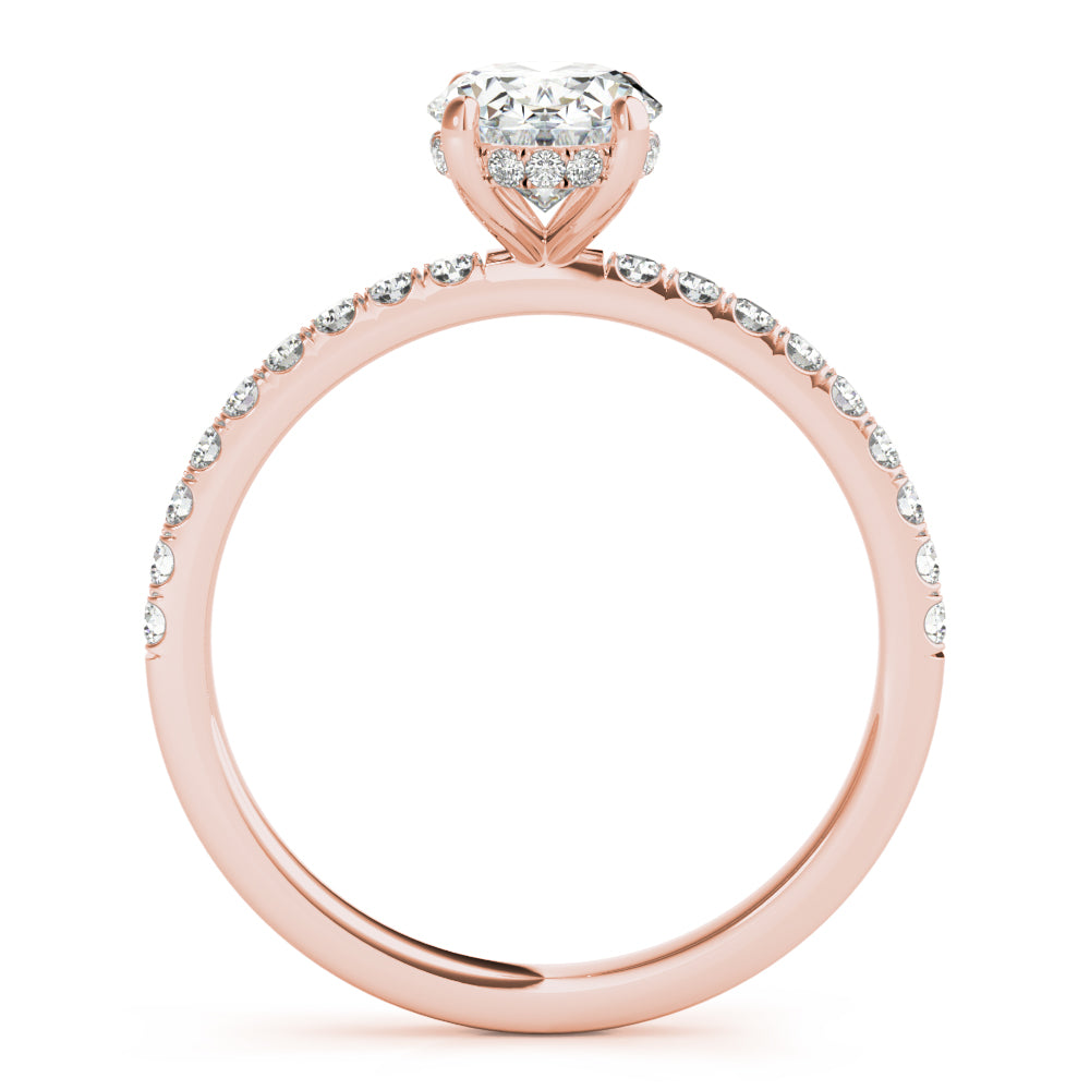 LUMEO Oval Hidden Halo Diamond Engagement Ring Side View in 18k Solid Rose Gold 