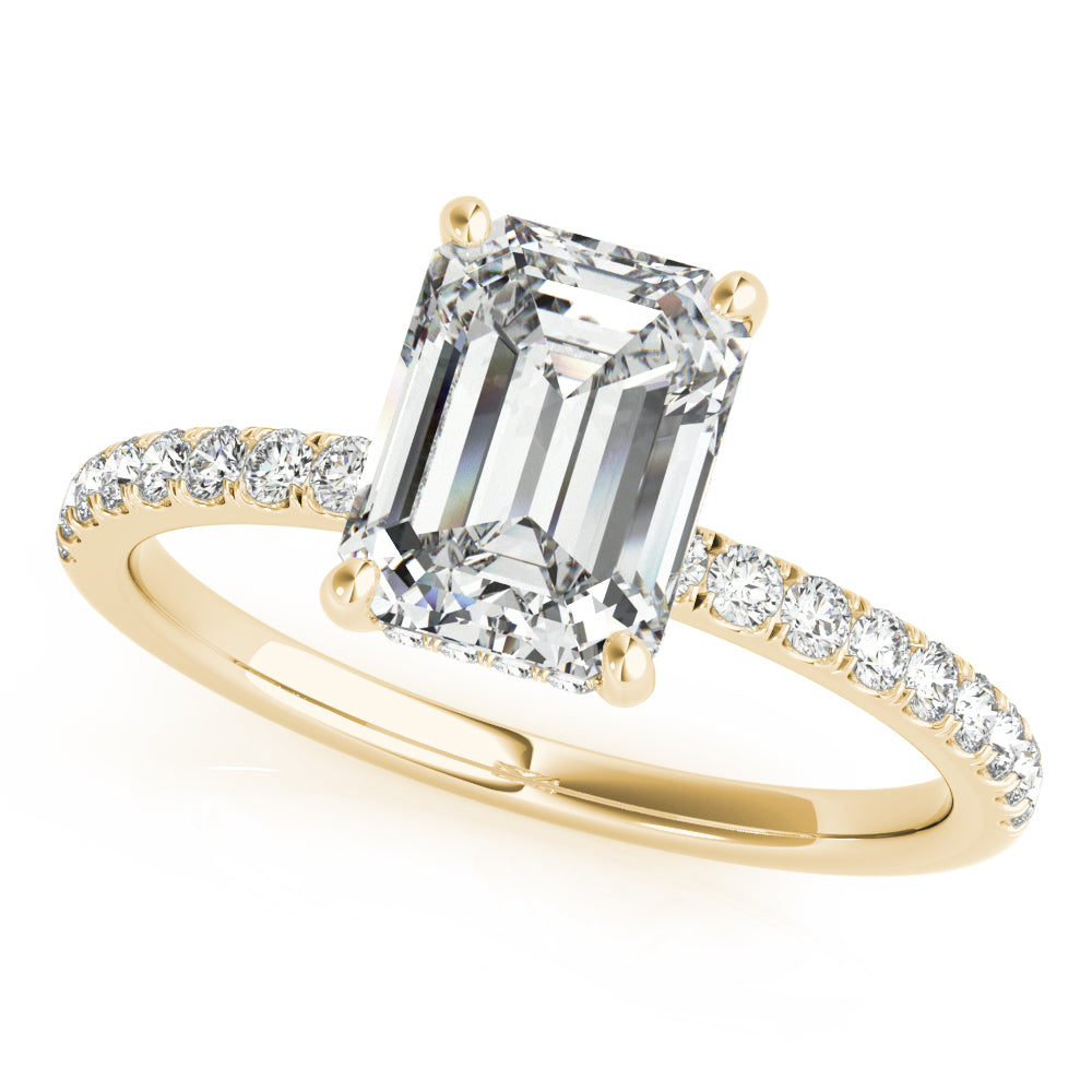 LUMEO Emerald Hidden Halo Diamond Engagement Ring Front View in 18k Solid Yellow Gold 