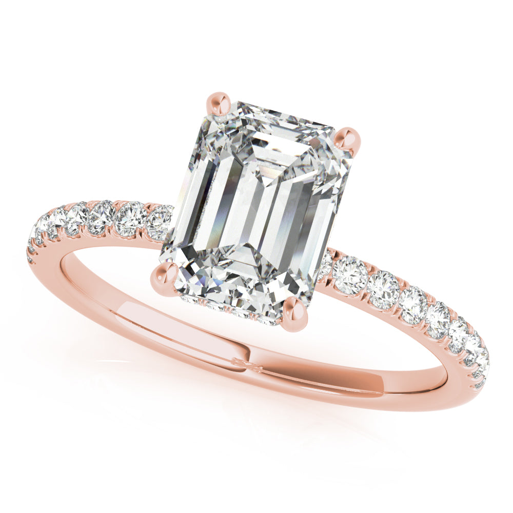 LUMEO Emerald Hidden Halo Diamond Engagement Ring Front View in 18k Solid Rose Gold 