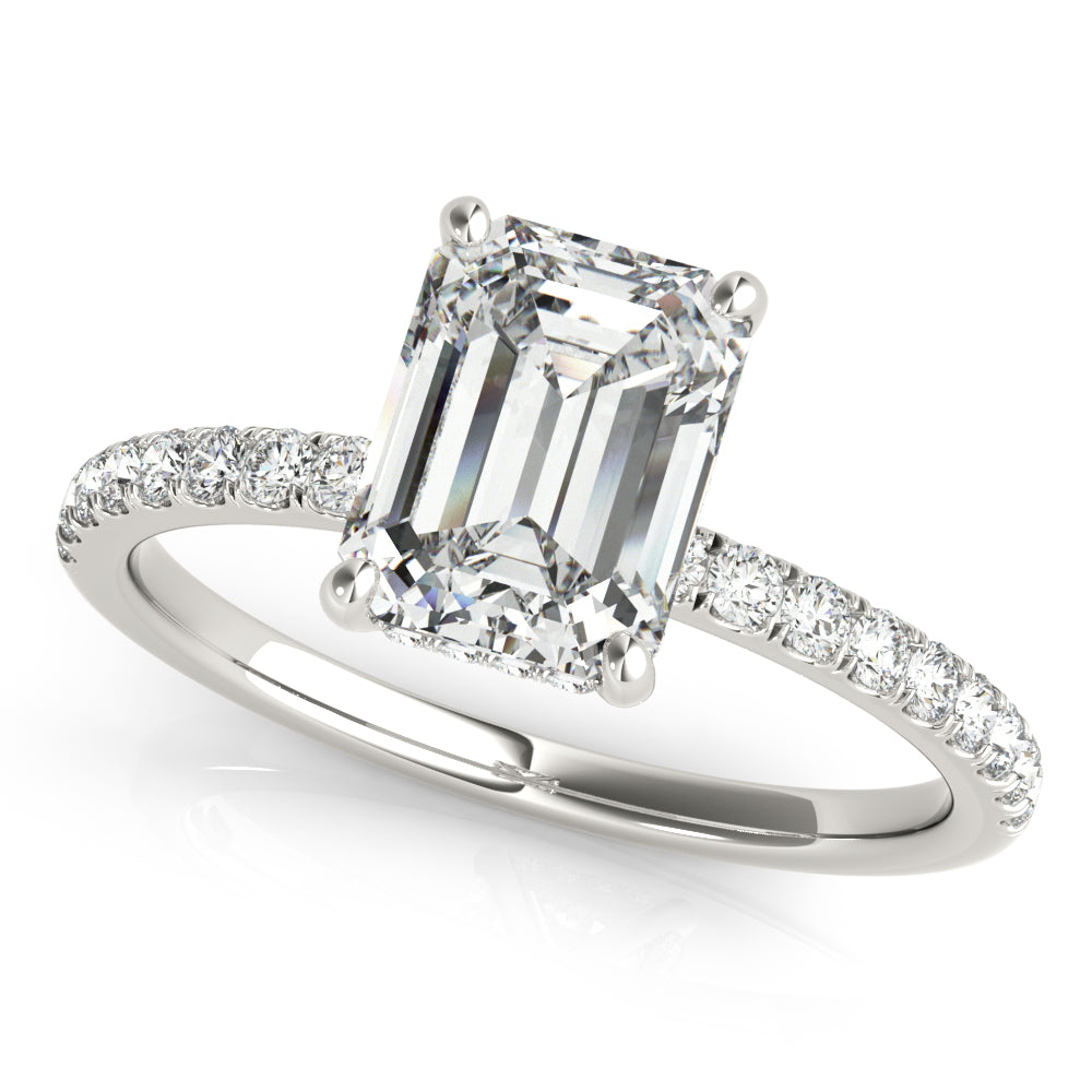 LUMEO Emerald Hidden Halo Diamond Engagement Ring Front View in Platinum 