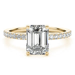 LUMEO Emerald Hidden Halo Diamond Engagement Ring Set in 18k Solid Yellow Gold 