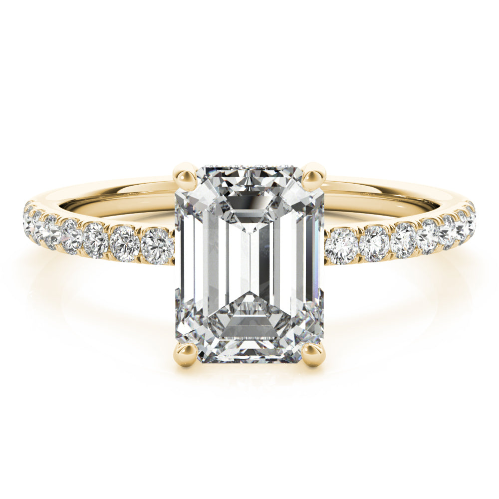 LUMEO Emerald Hidden Halo Diamond Engagement Ring Set in 18k Solid Yellow Gold 