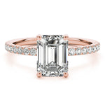 LUMEO Emerald Hidden Halo Diamond Engagement Ring Set in 18k Solid Rose Gold 
