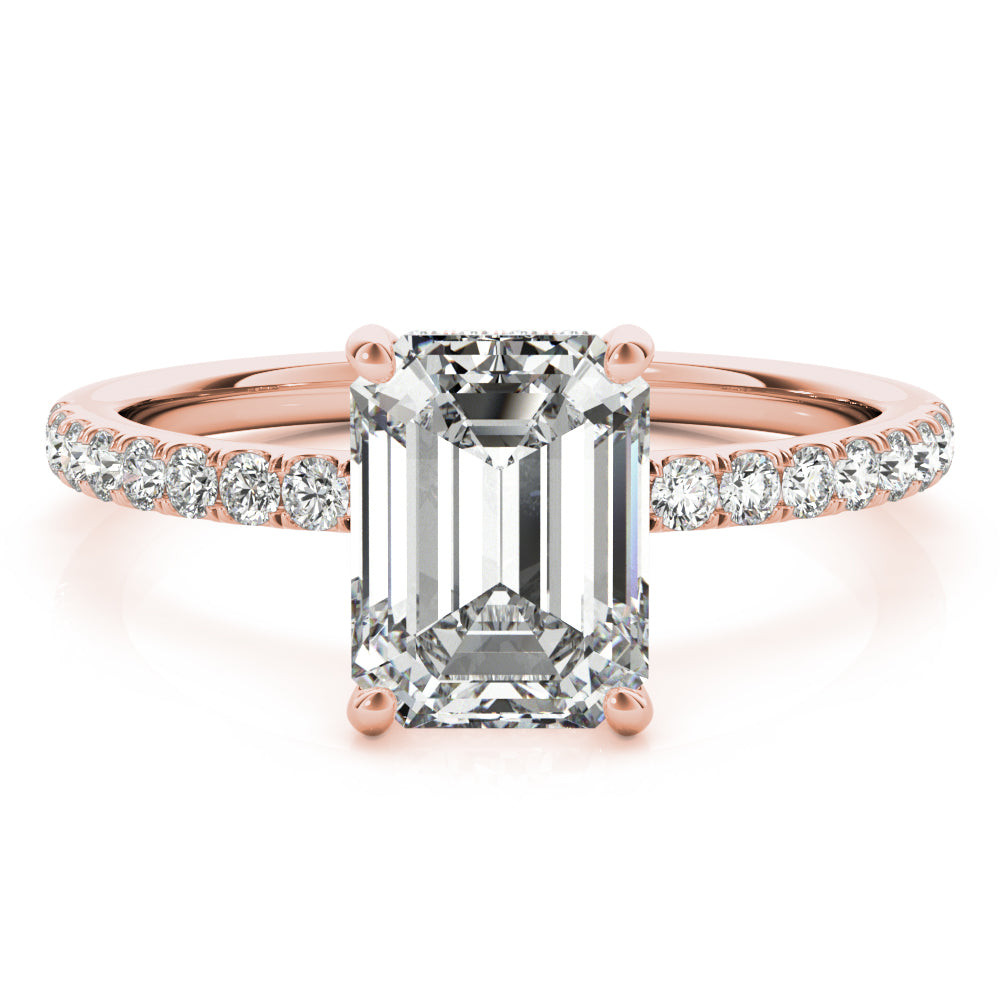 LUMEO Emerald Hidden Halo Diamond Engagement Ring Set in 18k Solid Rose Gold 