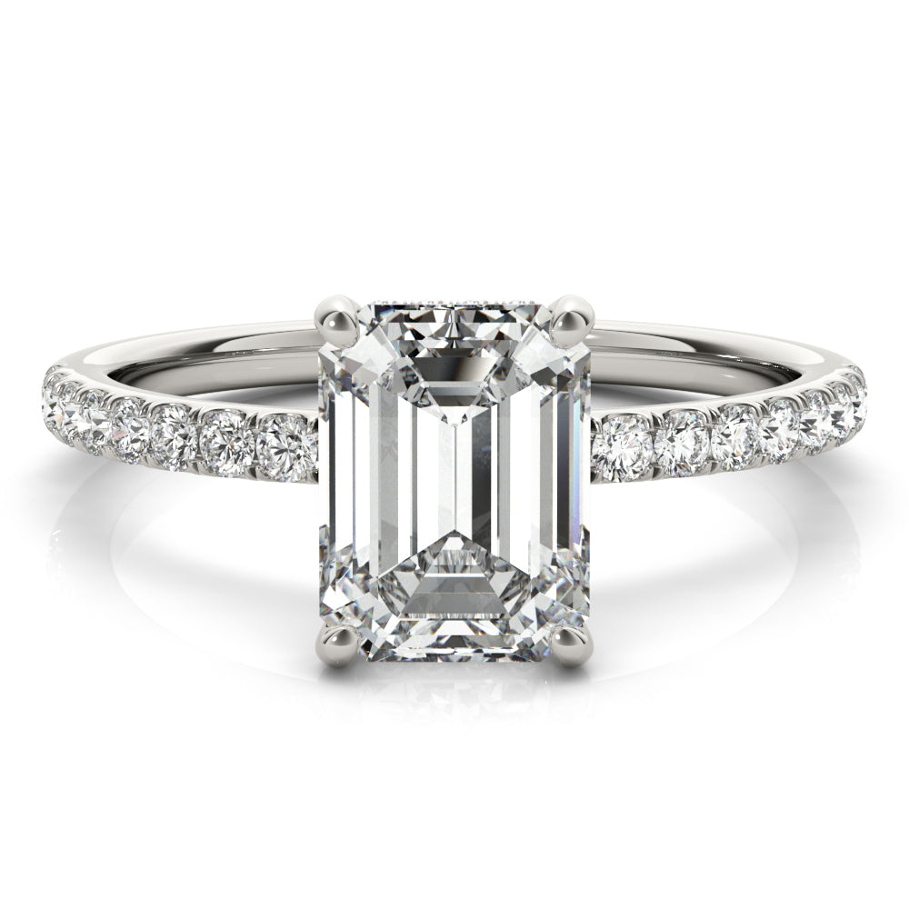 LUMEO Emerald Hidden Halo Diamond Engagement Ring Set in Platinum 