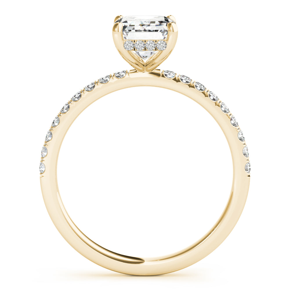 LUMEO Emerald Hidden Halo Diamond Engagement Ring Side View in 18k Solid Yellow Gold 
