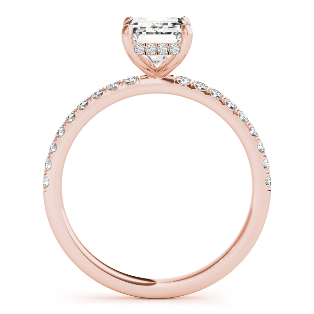 LUMEO Emerald Hidden Halo Diamond Engagement Ring Side View in 18k Solid Rose Gold 