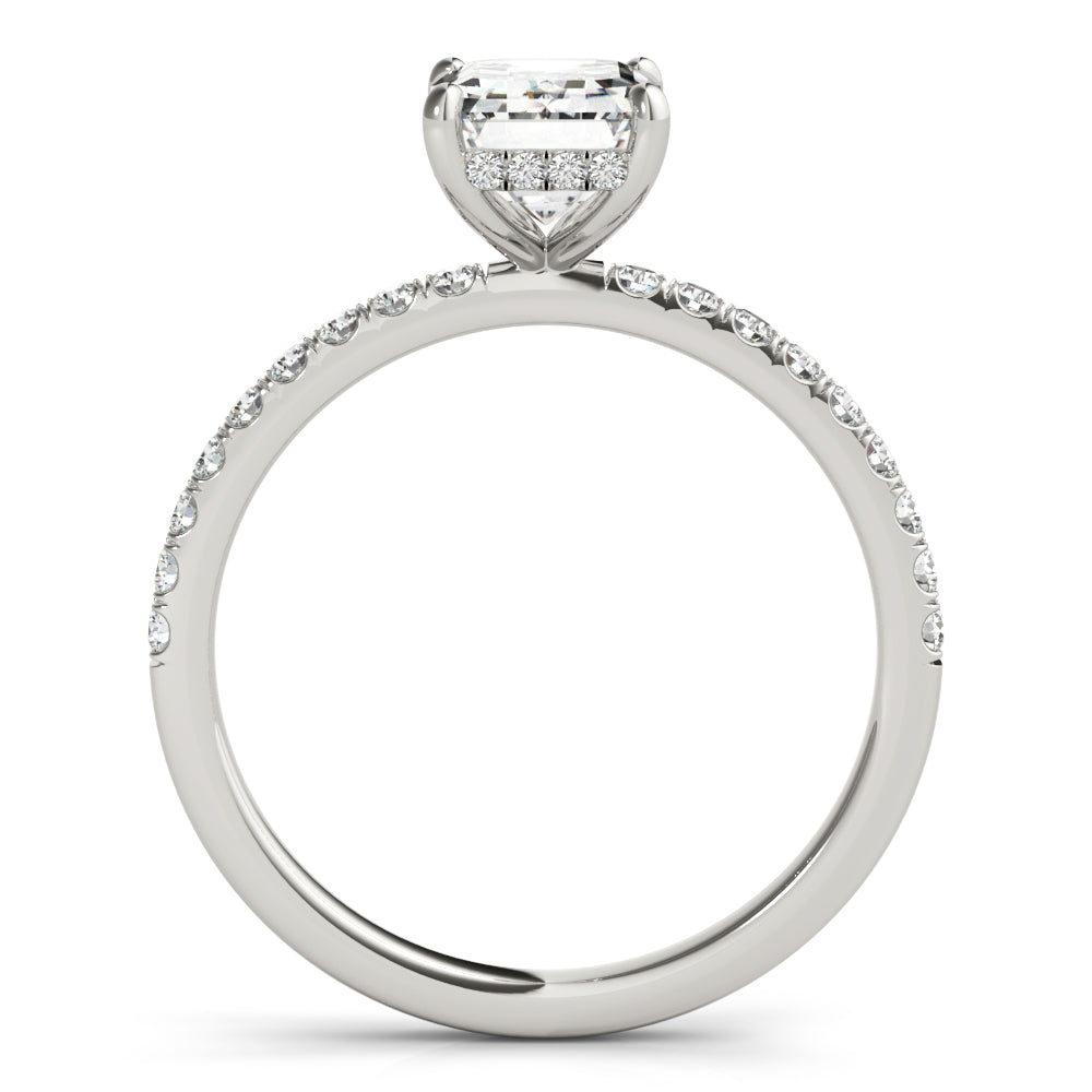 LUMEO Emerald Hidden Halo Diamond Engagement Ring Side View in Platinum 