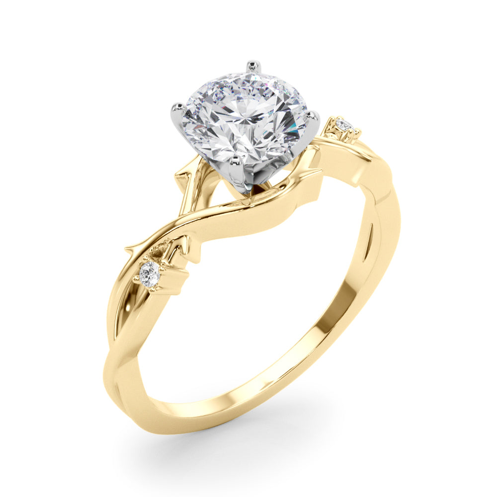 LUMEO Round Solitaire Diamond Engagement Ring Angle View in 18k Solid Yellow Gold 