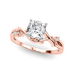 LUMEO Cushion Solitaire Diamond Engagement Ring Front View in 18k Solid Rose Gold 
