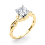 LUMEO Cushion Solitaire Diamond Engagement Ring Angle View in 18k Solid Yellow Gold 