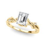 LUMEO Emerald Solitaire Diamond Engagement Ring Front View in 18k Solid Yellow Gold 