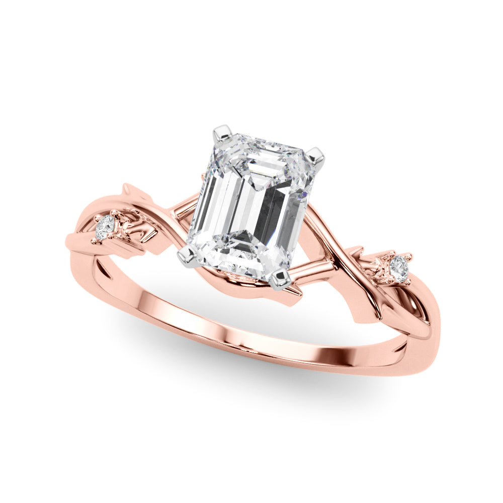 LUMEO Emerald Solitaire Diamond Engagement Ring Front View in 18k Solid Rose Gold 
