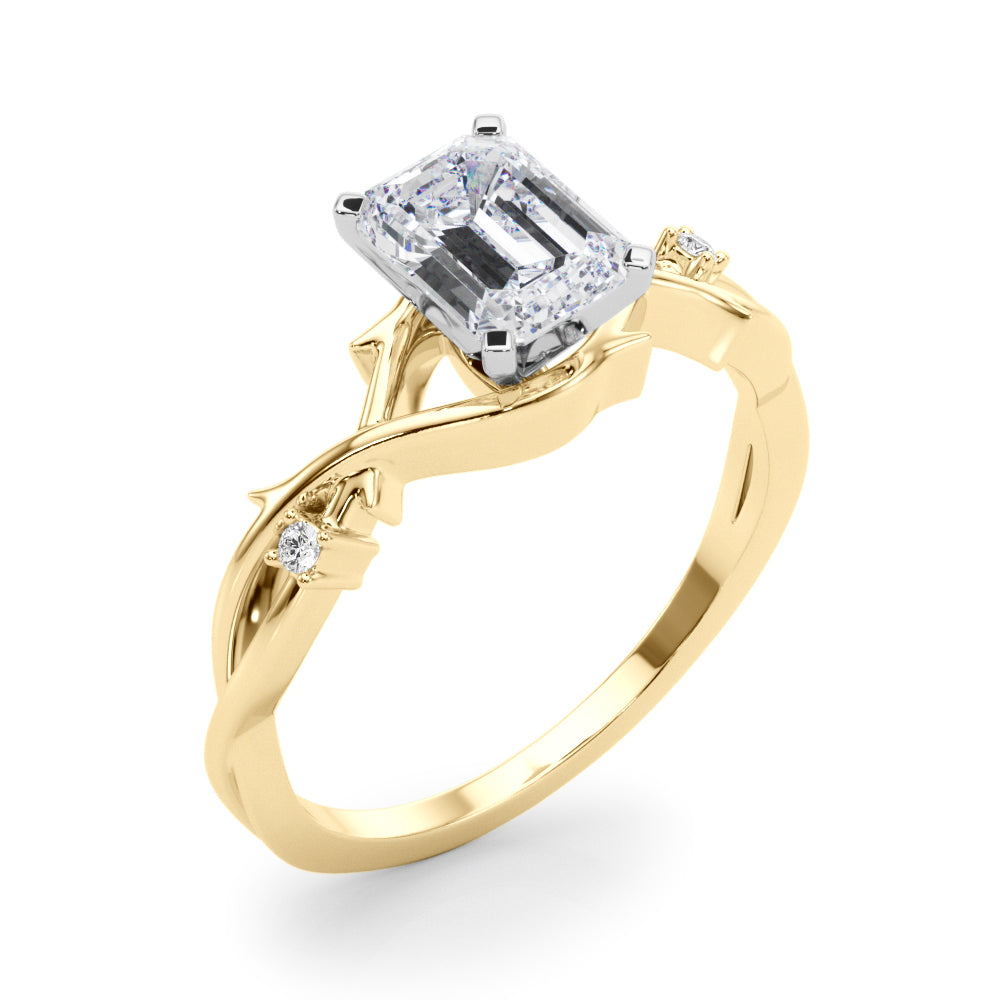 LUMEO Emerald Solitaire Diamond Engagement Ring Angle View in 18k Solid Yellow Gold 