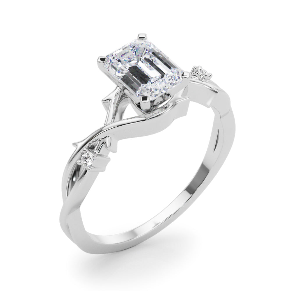 LUMEO Emerald Solitaire Diamond Engagement Ring Angle View in Platinum 