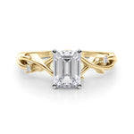 LUMEO Emerald Solitaire Diamond Engagement Ring Set in 18k Solid Yellow Gold 