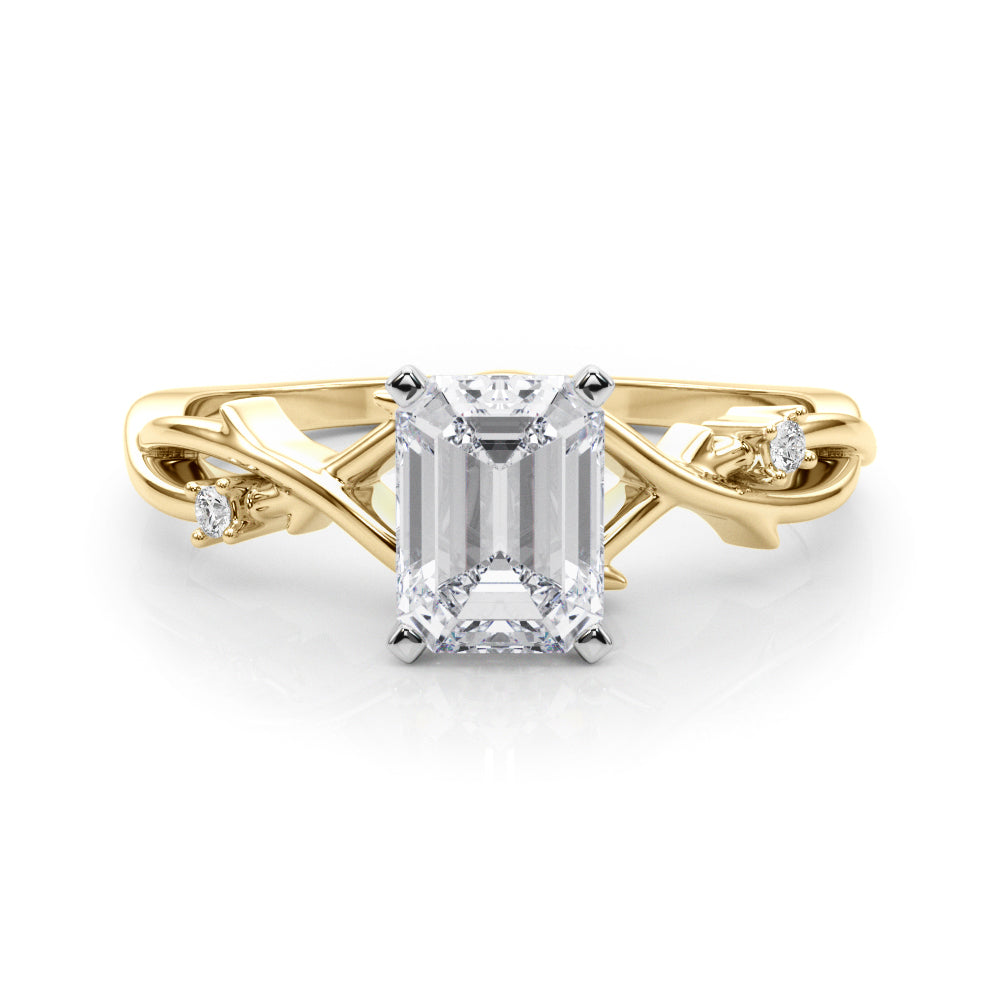 LUMEO Emerald Solitaire Diamond Engagement Ring Set in 18k Solid Yellow Gold 