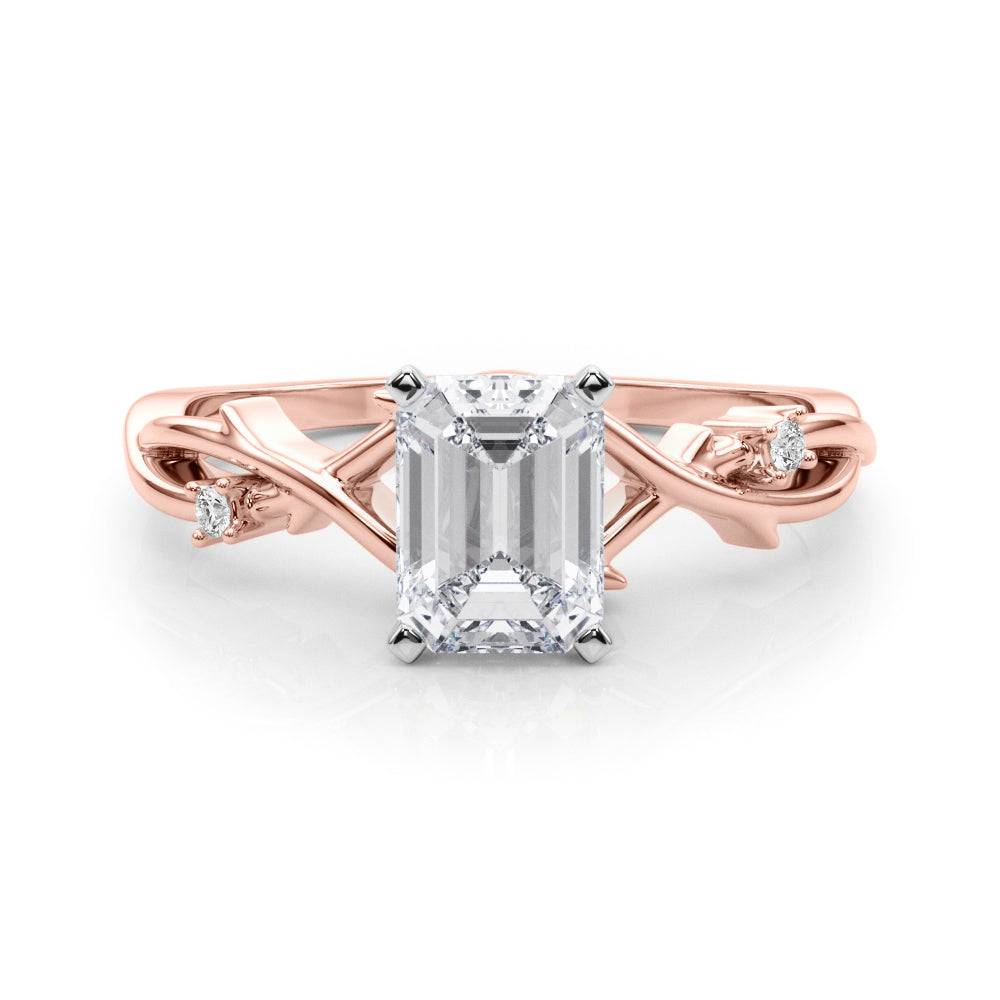 LUMEO Emerald Solitaire Diamond Engagement Ring Set in 18k Solid Rose Gold 