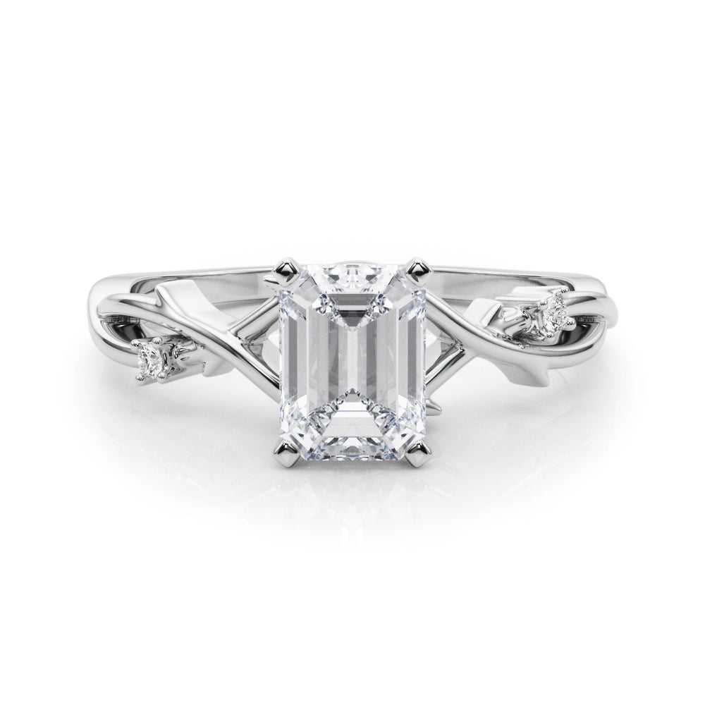 LUMEO Emerald Solitaire Diamond Engagement Ring Set in Platinum 