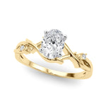 LUMEO Oval Solitaire Diamond Engagement Ring Front View in 18k Solid Yellow Gold 