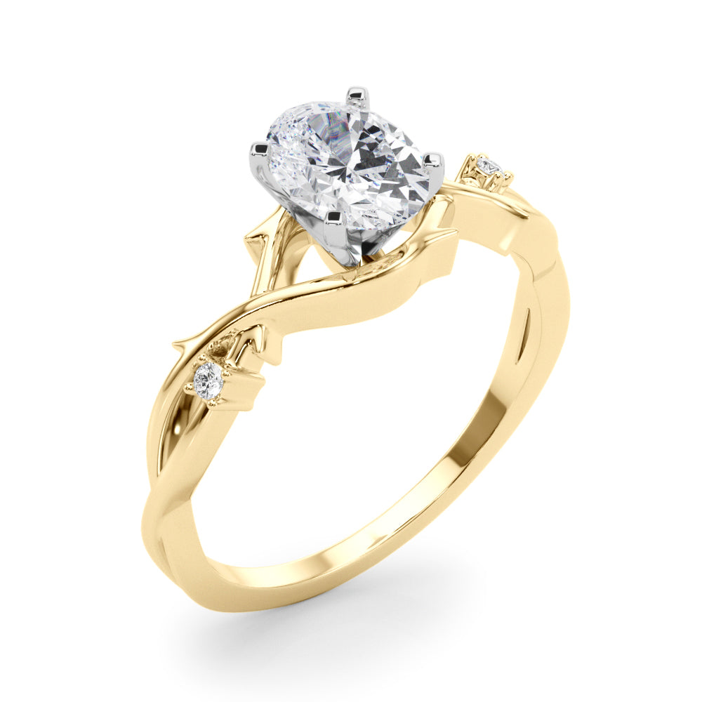 LUMEO Oval Solitaire Diamond Engagement Ring Angle View in 18k Solid Yellow Gold 