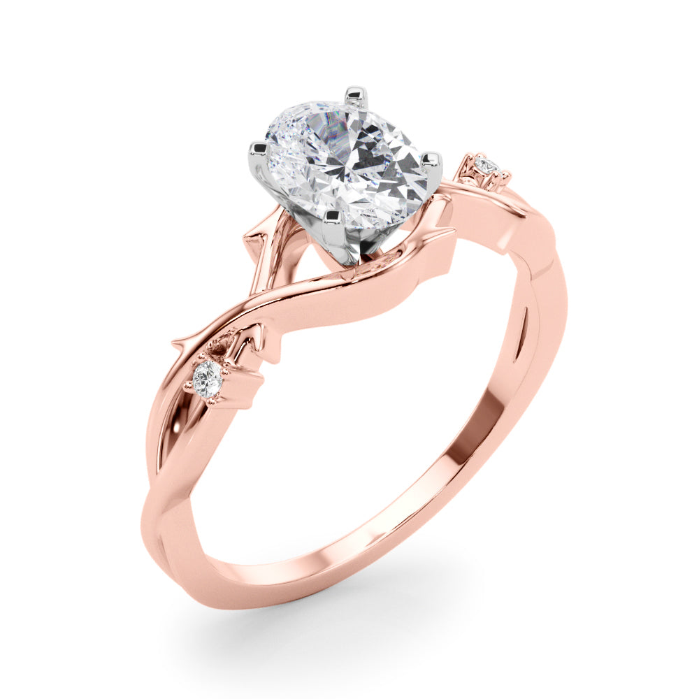 LUMEO Oval Solitaire Diamond Engagement Ring Angle View in 18k Solid Rose Gold 