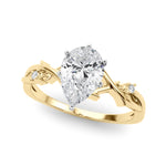 LUMEO Pear Solitaire Diamond Engagement Ring Front View in 18k Solid Yellow Gold 