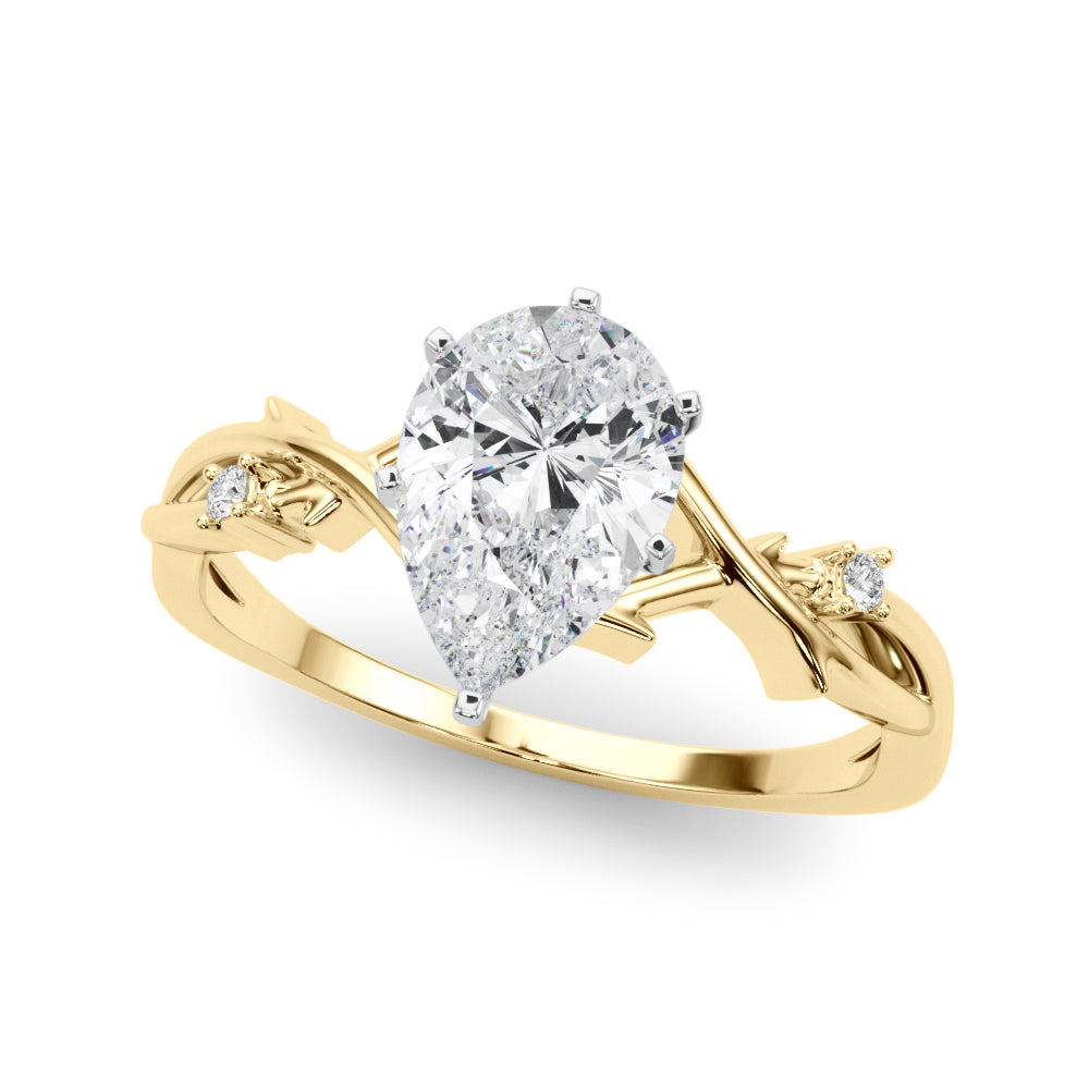 LUMEO Pear Solitaire Diamond Engagement Ring Front View in 18k Solid Yellow Gold 