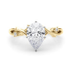 LUMEO Pear Solitaire Diamond Engagement Ring Set in 18k Solid Yellow Gold 
