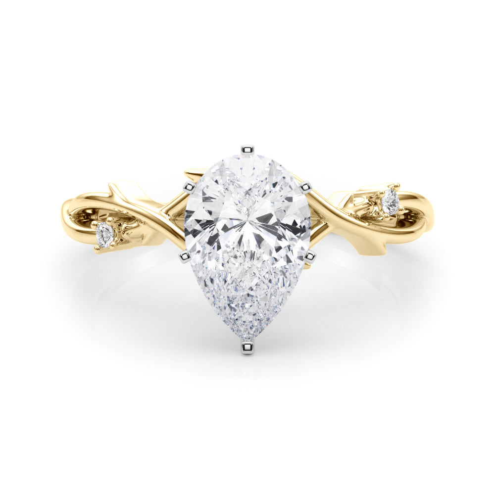 LUMEO Pear Solitaire Diamond Engagement Ring Set in 18k Solid Yellow Gold 