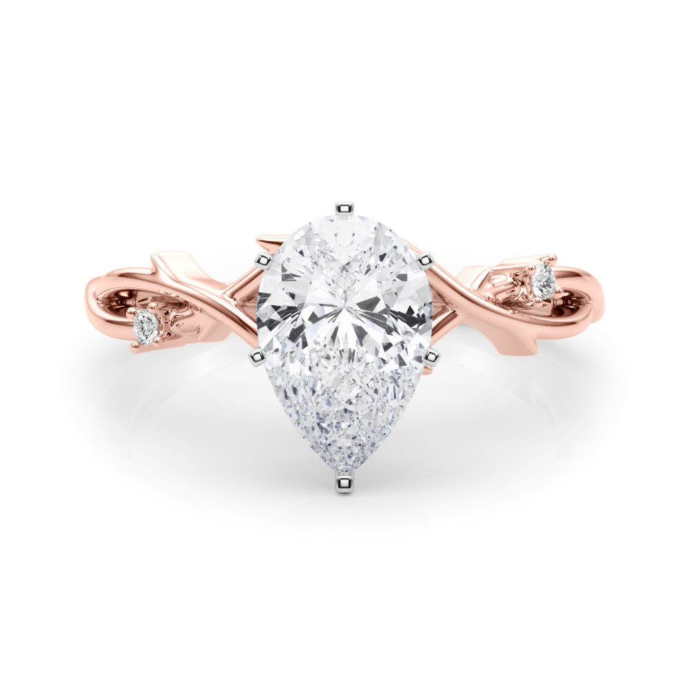 LUMEO Pear Solitaire Diamond Engagement Ring Set in 18k Solid Rose Gold 