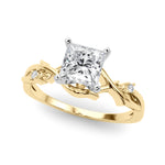 LUMEO Princess Solitaire Diamond Engagement Ring Front View in 18k Solid Yellow Gold 