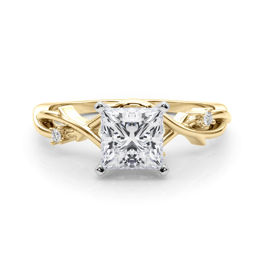 LUMEO Princess Solitaire Diamond Engagement Ring Set in 18k Solid Yellow Gold 