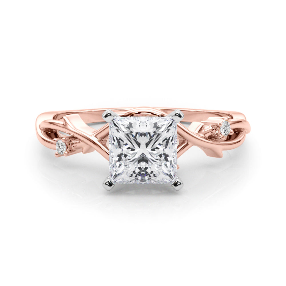 LUMEO Princess Solitaire Diamond Engagement Ring Set in 18k Solid Rose Gold 