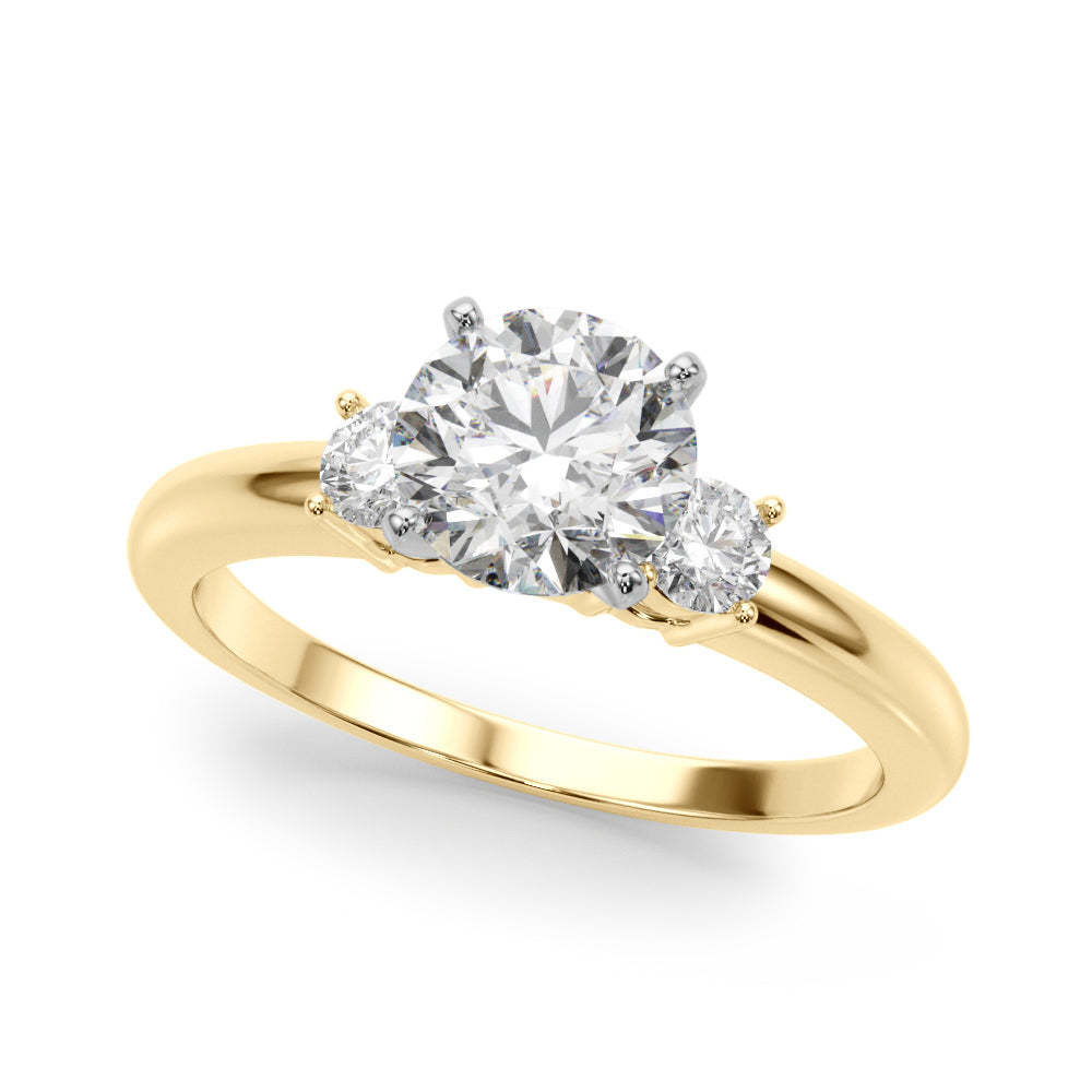 LUMEO Round Three Stone Diamond Engagement Ring Front View in 18k Solid Yellow Gold 
