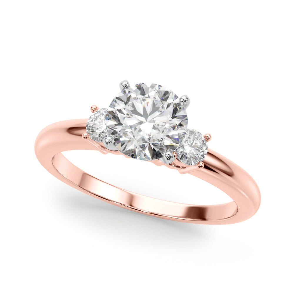 LUMEO Round Three Stone Diamond Engagement Ring Front View in 18k Solid Rose Gold 