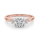 LUMEO Round Three Stone Diamond Engagement Ring Angle View in 18k Solid Rose Gold 