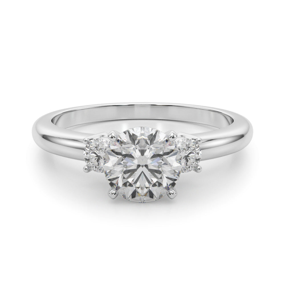 LUMEO Round Three Stone Diamond Engagement Ring Angle View in Platinum 